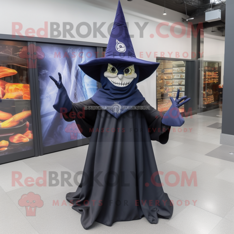 Navy Witch'S Hat mascot costume character dressed with a Tank Top and Scarf clips