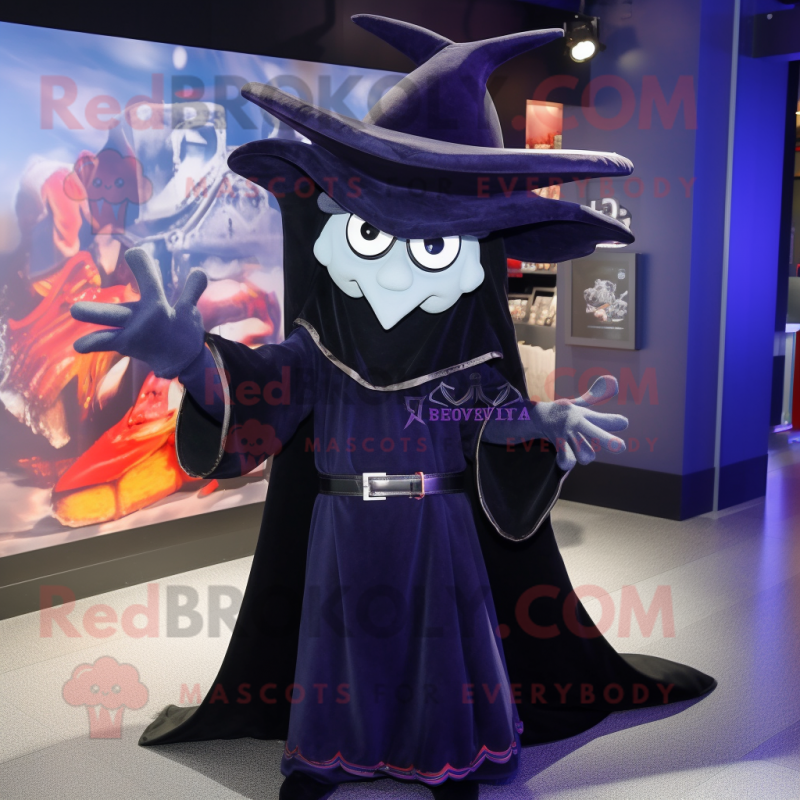 Navy Witch'S Hat mascot costume character dressed with a Tank Top and Scarf clips