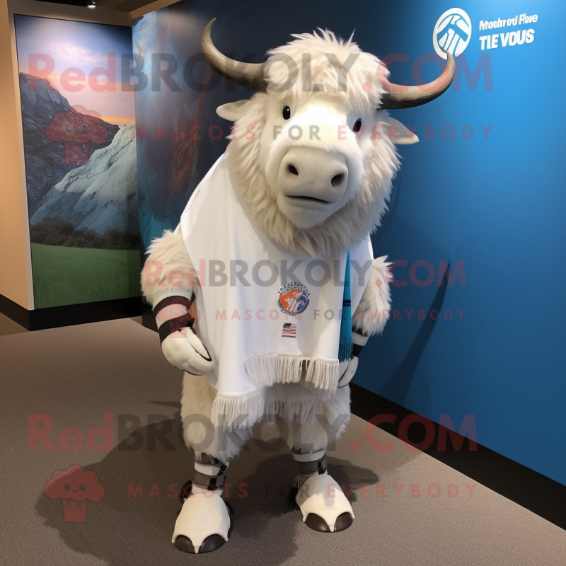 White Buffalo mascot costume character dressed with a Bermuda Shorts and Scarves