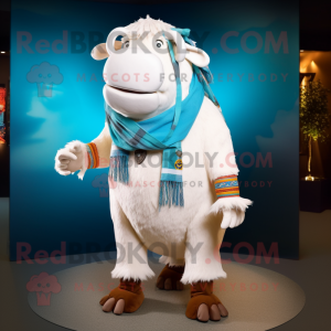 White Buffalo mascot costume character dressed with a Bermuda Shorts and Scarves