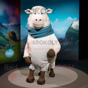 White Buffalo mascot costume character dressed with a Bermuda Shorts and Scarves