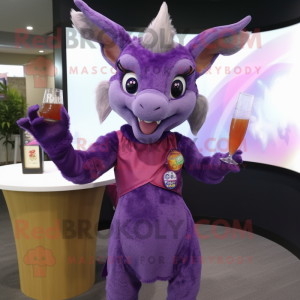 Purple Chupacabra mascot costume character dressed with a Cocktail Dress and Scarf clips