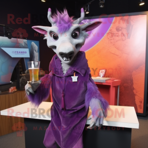 Purple Chupacabra mascot costume character dressed with a Cocktail Dress and Scarf clips