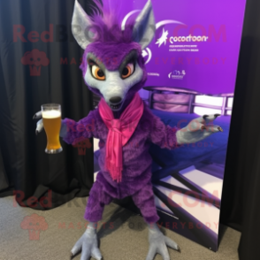 Purple Chupacabra mascot costume character dressed with a Cocktail Dress and Scarf clips