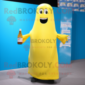 Cyan Bottle Of Mustard mascot costume character dressed with a Cover-up and Wraps