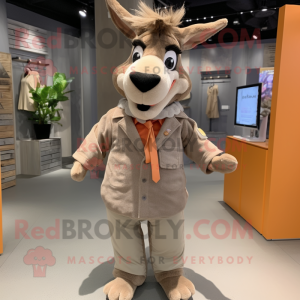 Peach Donkey mascot costume character dressed with a Parka and Bow ties