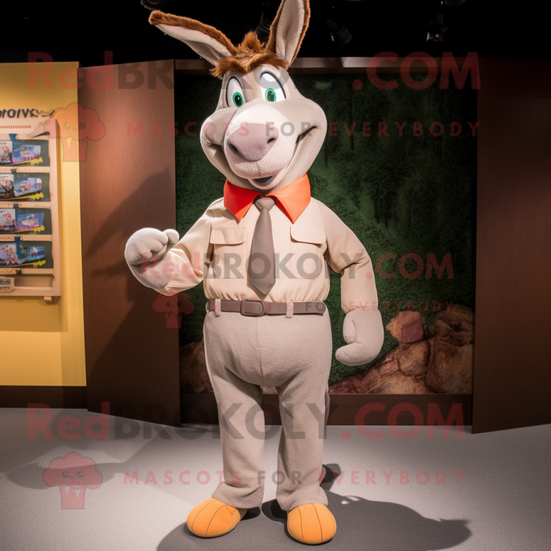 Peach Donkey mascot costume character dressed with a Parka and Bow ties Peach Donkey mascot costume character dressed with a Parka and Bow ties