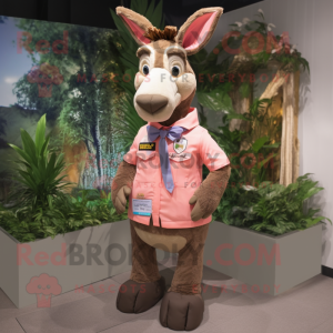 Peach Donkey mascot costume character dressed with a Parka and Bow ties