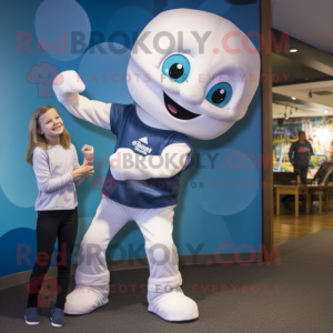 White Acrobat mascot costume character dressed with a Mom Jeans and Watches