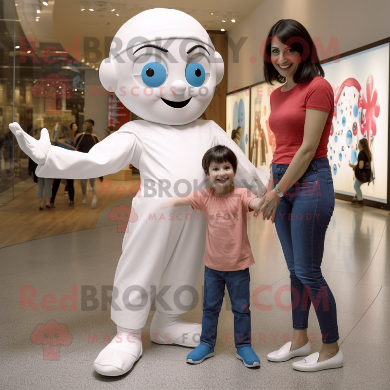 White Acrobat mascot costume character dressed with a Mom Jeans and Watches