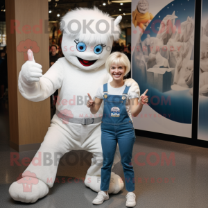 White Acrobat mascot costume character dressed with a Mom Jeans and Watches