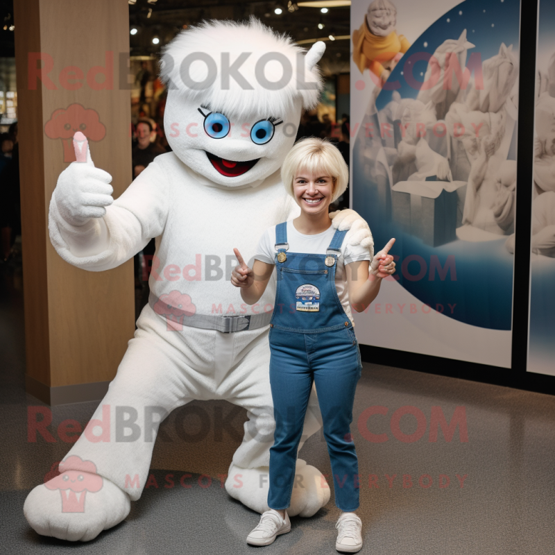 White Acrobat mascot costume character dressed with a Mom Jeans and Watches White Acrobat mascot costume character dressed with a Mom Jeans and Watches