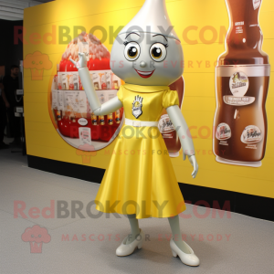 Silver Bottle Of Mustard mascot costume character dressed with a Mini Skirt and Shoe clips