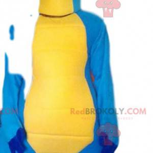 Blaues und gelbes Dinosauriermaskottchen. Dinosaurier Kostüm -
