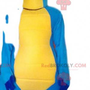 Blue and yellow dinosaur mascot. Dinosaur costume -