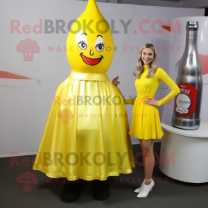 Silver Bottle Of Mustard mascot costume character dressed with a Mini Skirt and Shoe clips