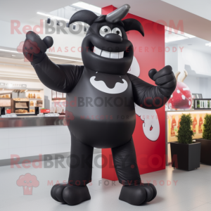 Black Steak mascot costume character dressed with a Leggings and Gloves
