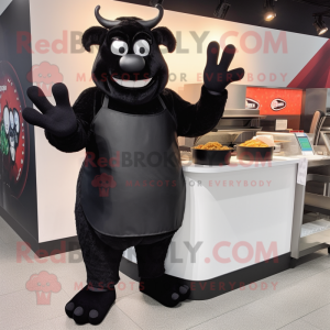 Black Steak mascot costume character dressed with a Leggings and Gloves