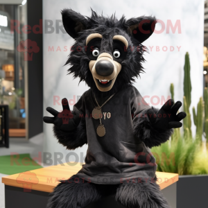 Black Hyena mascot costume character dressed with a Culottes and Beanies