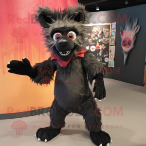 Black Hyena mascot costume character dressed with a Culottes and Beanies