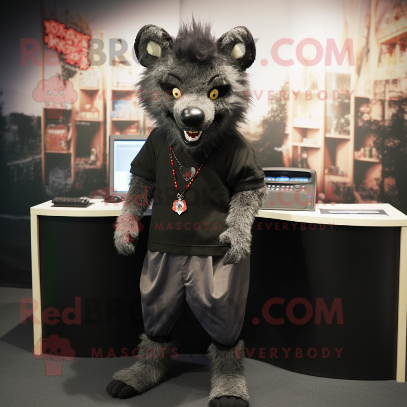 Black Hyena mascot costume character dressed with a Culottes and Beanies