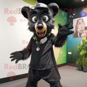 Black Hyena mascot costume character dressed with a Culottes and Beanies