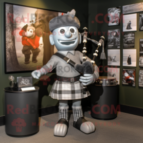 Gray Bagpipe mascot costume character dressed with a Graphic Tee and Cufflinks