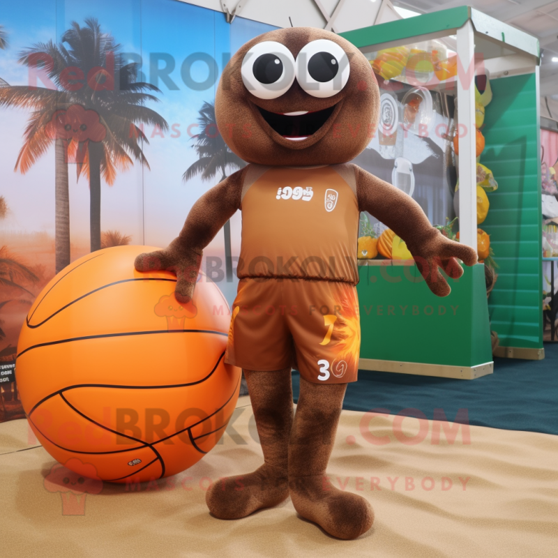 Rust Basketball Ball mascot costume character dressed with a One-Piece Swimsuit and Anklets