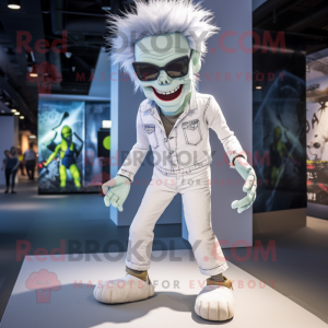 White Frankenstein'S Monster mascot costume character dressed with a Skinny Jeans and Sunglasses