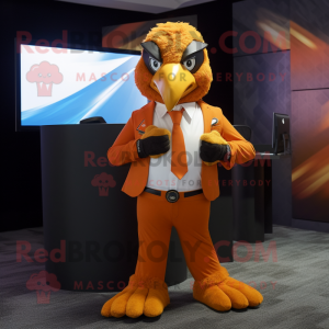 Orange Falcon mascot costume character dressed with a Suit Jacket and Headbands