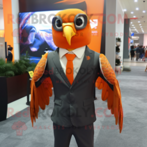 Orange Falcon mascot costume character dressed with a Suit Jacket and Headbands