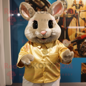 Gold Chinchilla mascot costume character dressed with a Button-Up Shirt and Cufflinks