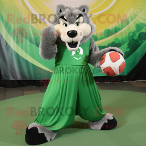 Forest Green Say Wolf mascot costume character dressed with a Ball Gown and Headbands
