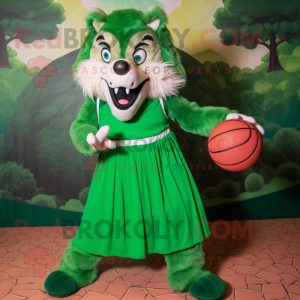 Forest Green Say Wolf mascot costume character dressed with a Ball Gown and Headbands