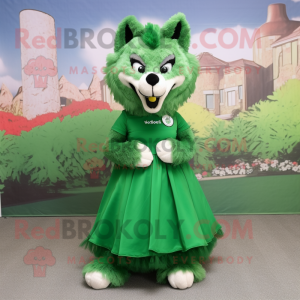 Forest Green Say Wolf mascot costume character dressed with a Ball Gown and Headbands