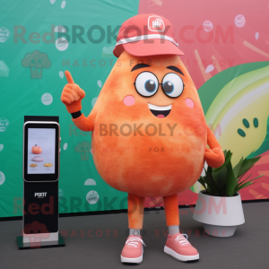 Rust Grapefruit mascot costume character dressed with a Mini Dress and Smartwatches