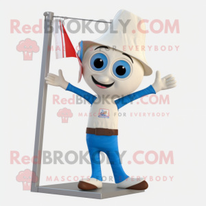 Cream Trapeze Artist mascot costume character dressed with a Flare Jeans and Headbands