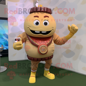 Beige Hamburger mascot costume character dressed with a Rash Guard and Bracelet watches