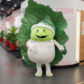 White Cabbage Leaf mascot costume character dressed with a Skinny Jeans and Anklets