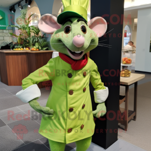 Lime Green Ratatouille mascot costume character dressed with a Oxford Shirt and Pocket squares