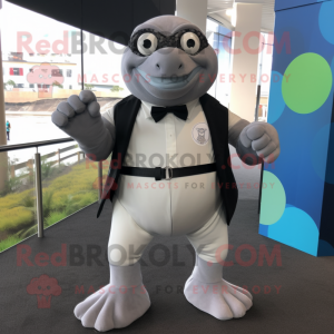 Gray Sea Turtle mascot costume character dressed with a Tuxedo and Bracelets