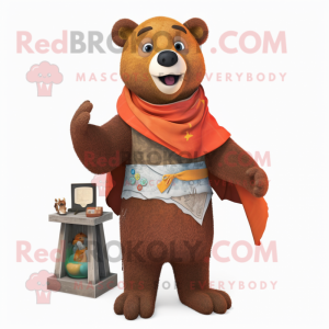 Rust Bear mascot costume character dressed with a Overalls and Shawls