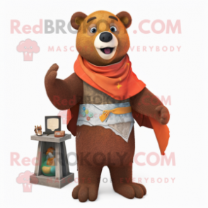 Rostbär Maskottchen kostüm mit Overall und Schal - Bärenmaskottchen - REDBROKO_122153 - RedBrokoly.com