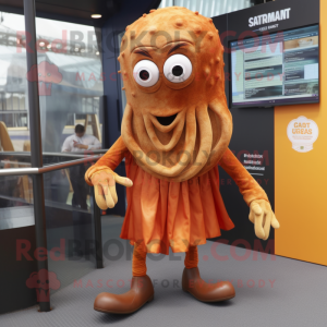Rust Fried Calamari mascot costume character dressed with a Pleated Skirt and Cufflinks