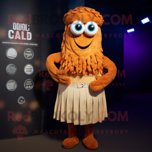 Rust Fried Calamari mascot costume character dressed with a Pleated Skirt and Cufflinks