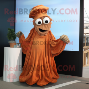 Rust Fried Calamari mascot costume character dressed with a Pleated Skirt and Cufflinks