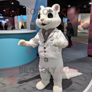 White Flying Squirrel mascot costume character dressed with a Romper and Tie pins