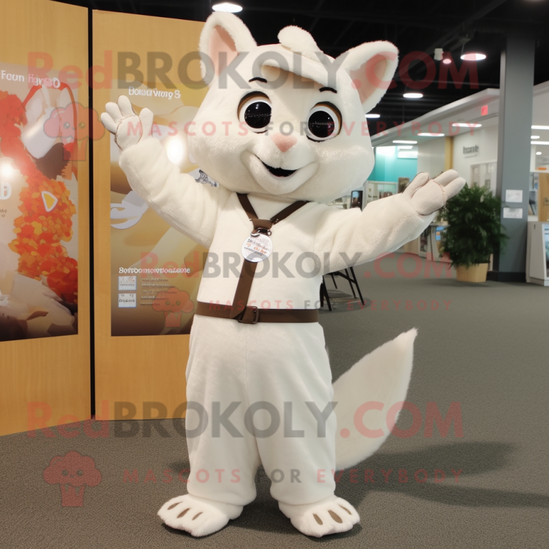 White Flying Squirrel mascot costume character dressed with a Romper and Tie pins