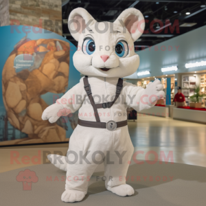 White Flying Squirrel mascot costume character dressed with a Romper and Tie pins