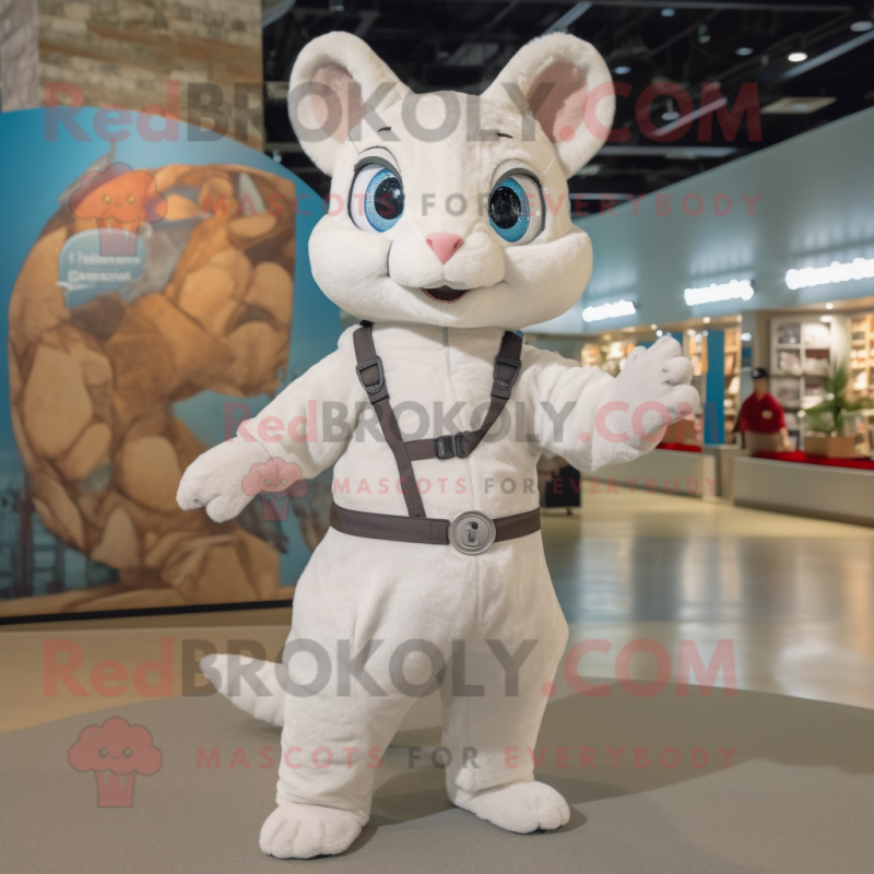 White Flying Squirrel mascot costume character dressed with a Romper and Tie pins White Flying Squirrel mascot costume character dressed with a Romper and Tie pins